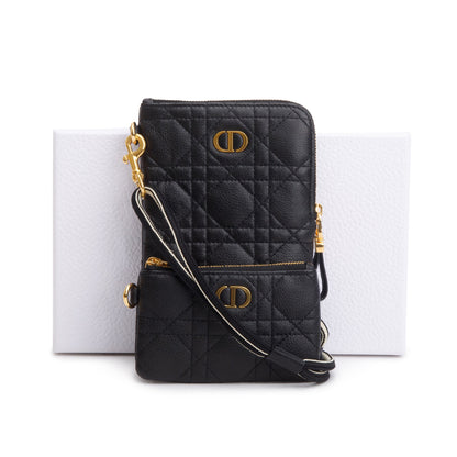 Christian Dior 2021 Black Quilted Leather Caro Multifunctional Pouch Rovelle Bags