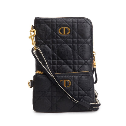 Christian Dior 2021 Black Quilted Leather Caro Multifunctional Pouch Rovelle Bags