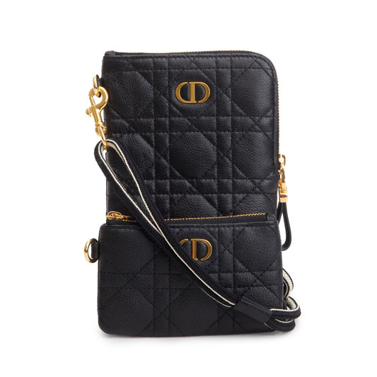 Christian Dior 2021 Black Quilted Leather Caro Multifunctional Pouch Rovelle Bags