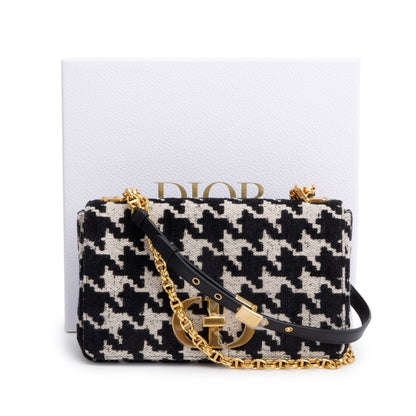 Christian Dior 2021 Black/White Technical Canvas Macro Houndstooth Medium Dior Caro Bag Rovelle Bags