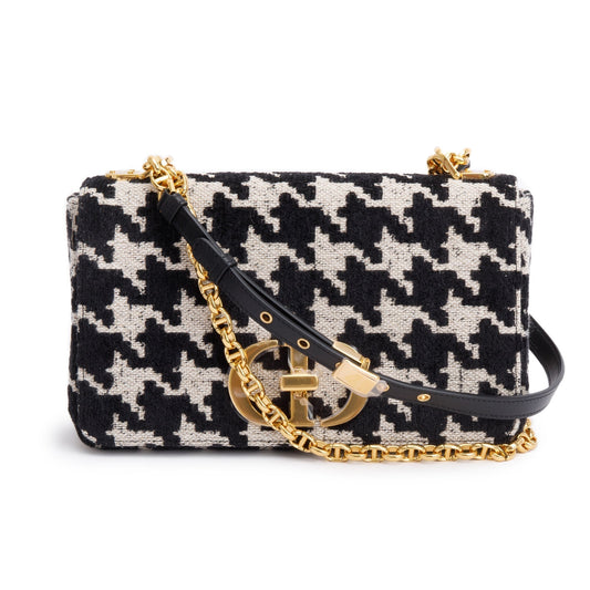Christian Dior 2021 Black/White Technical Canvas Macro Houndstooth Medium Dior Caro Bag Rovelle Bags
