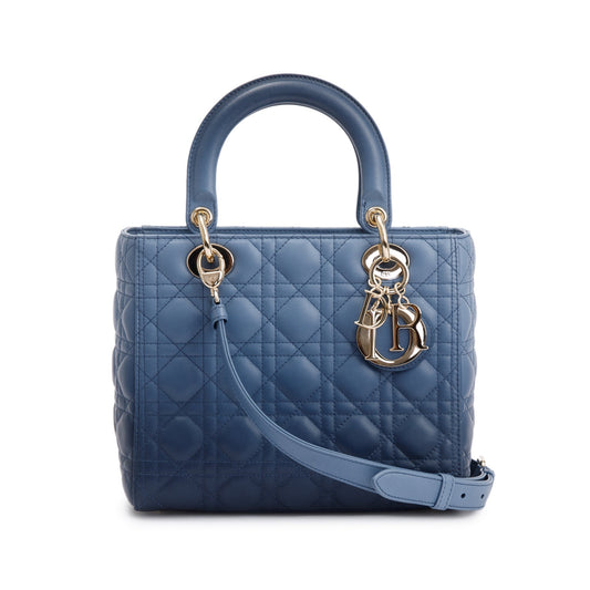 Christian Dior 2021 Blue Gradient Leather Medium Lady Dior Bag Rovelle Bags