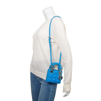 Christian Dior 2021 Blue Leather Micro Lady Dior Bag Rovelle Bags