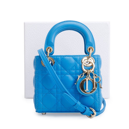 Christian Dior 2021 Blue Leather Micro Lady Dior Bag Rovelle Bags