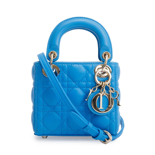 Christian Dior 2021 Blue Leather Micro Lady Dior Bag Rovelle Bags