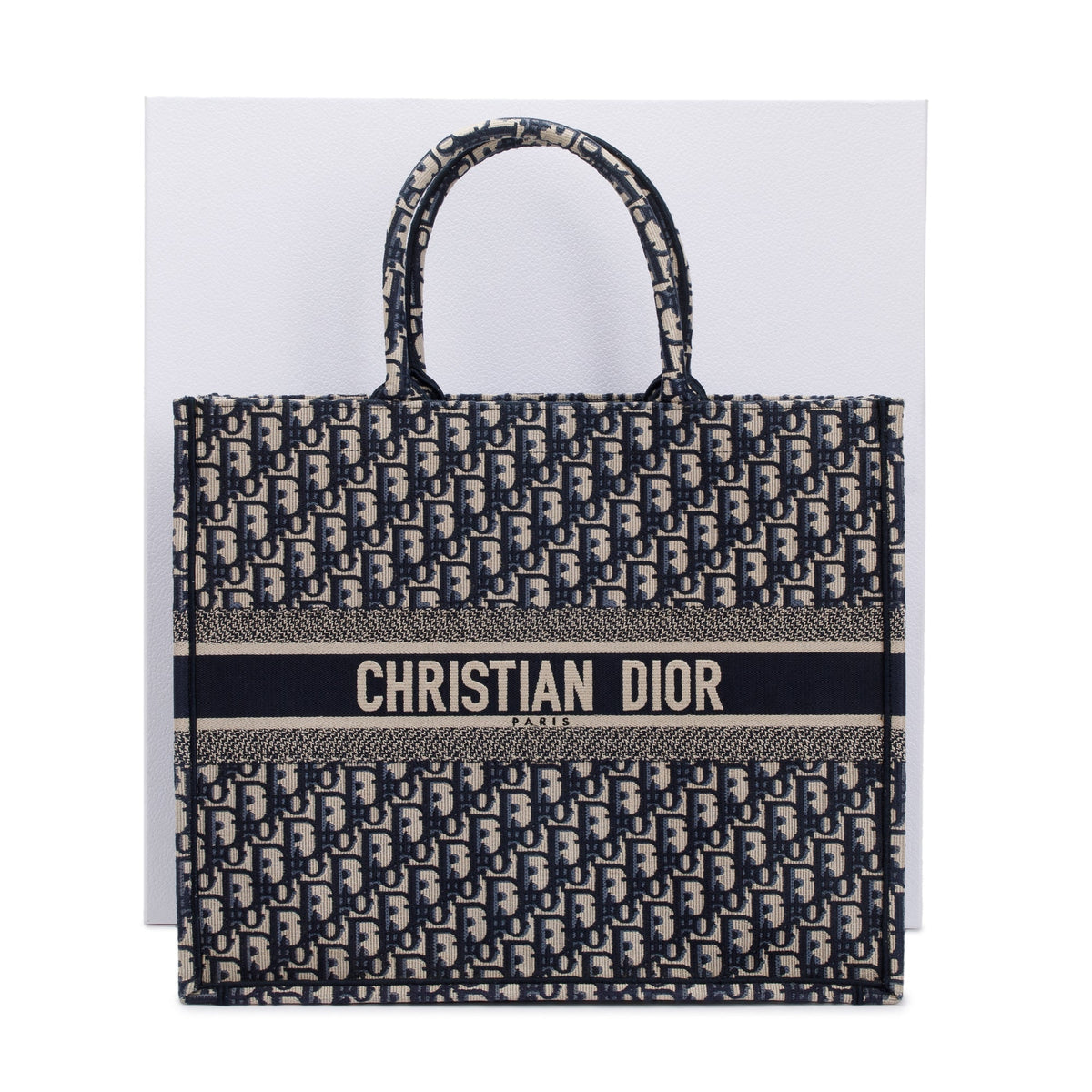 Christian Dior 2021 Ecru and Blue Dior Oblique Embroidery Large Book Tote Rovelle Bags