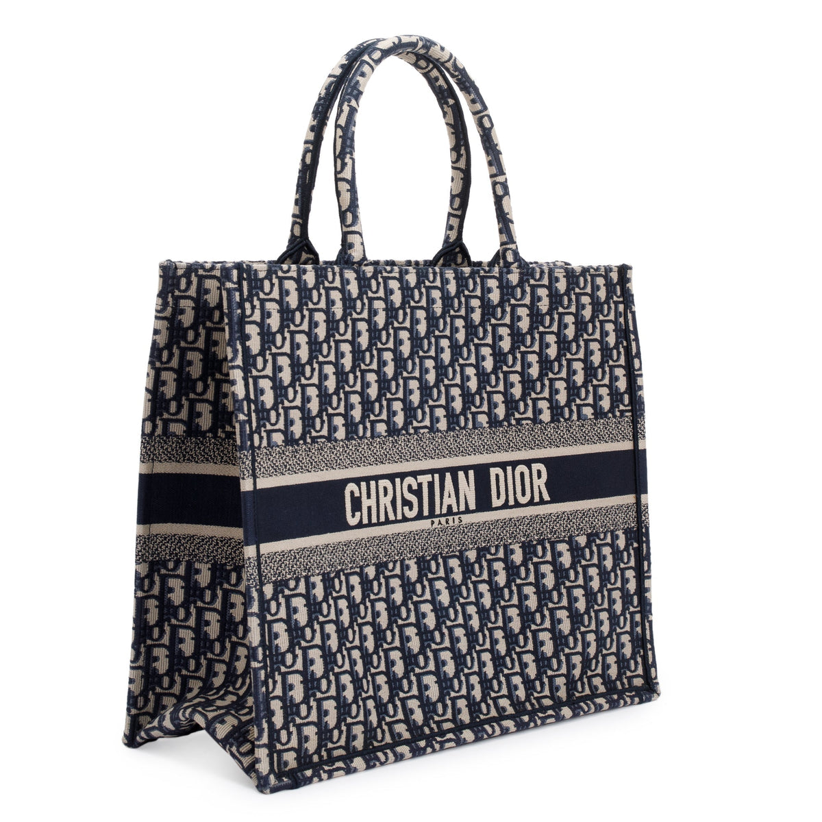 Christian Dior 2021 Ecru and Blue Dior Oblique Embroidery Large Book Tote Rovelle Bags