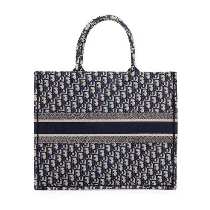 Christian Dior 2021 Ecru and Blue Dior Oblique Embroidery Large Book Tote Rovelle Bags