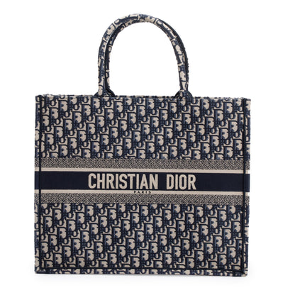 Christian Dior 2021 Ecru and Blue Dior Oblique Embroidery Large Book Tote Rovelle Bags
