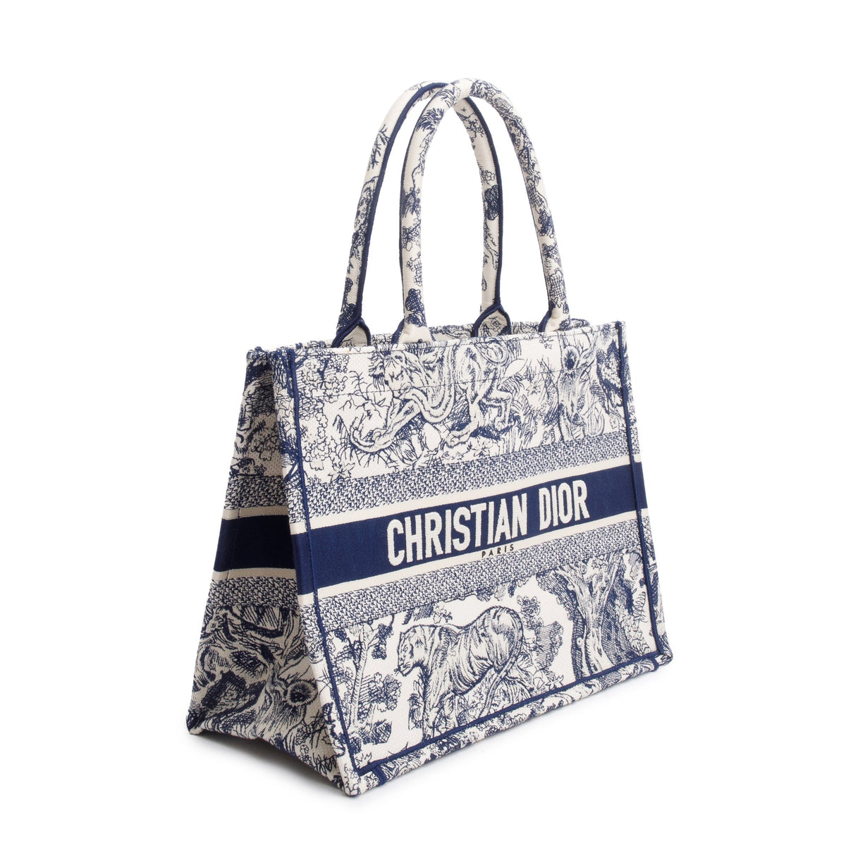 Christian Dior 2021 Ecru and Blue Toile De Juy Dioriviera Embroidery Medium Book Tote Rovelle Bags