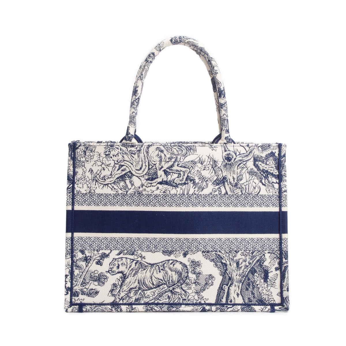 Christian Dior 2021 Ecru and Blue Toile De Juy Dioriviera Embroidery Medium Book Tote Rovelle Bags