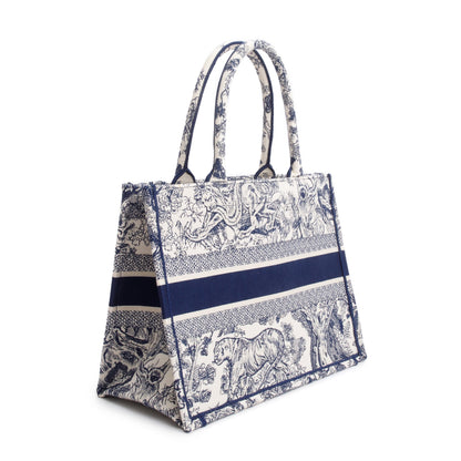 Christian Dior 2021 Ecru and Blue Toile De Juy Dioriviera Embroidery Medium Book Tote Rovelle Bags