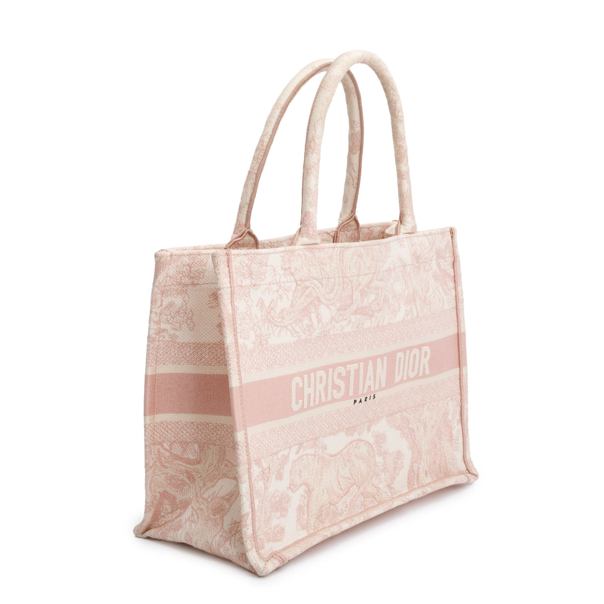 Christian Dior 2021 Ecru and Pink Toile De Jouy Embroidery Medium Book Tote Rovelle Bags
