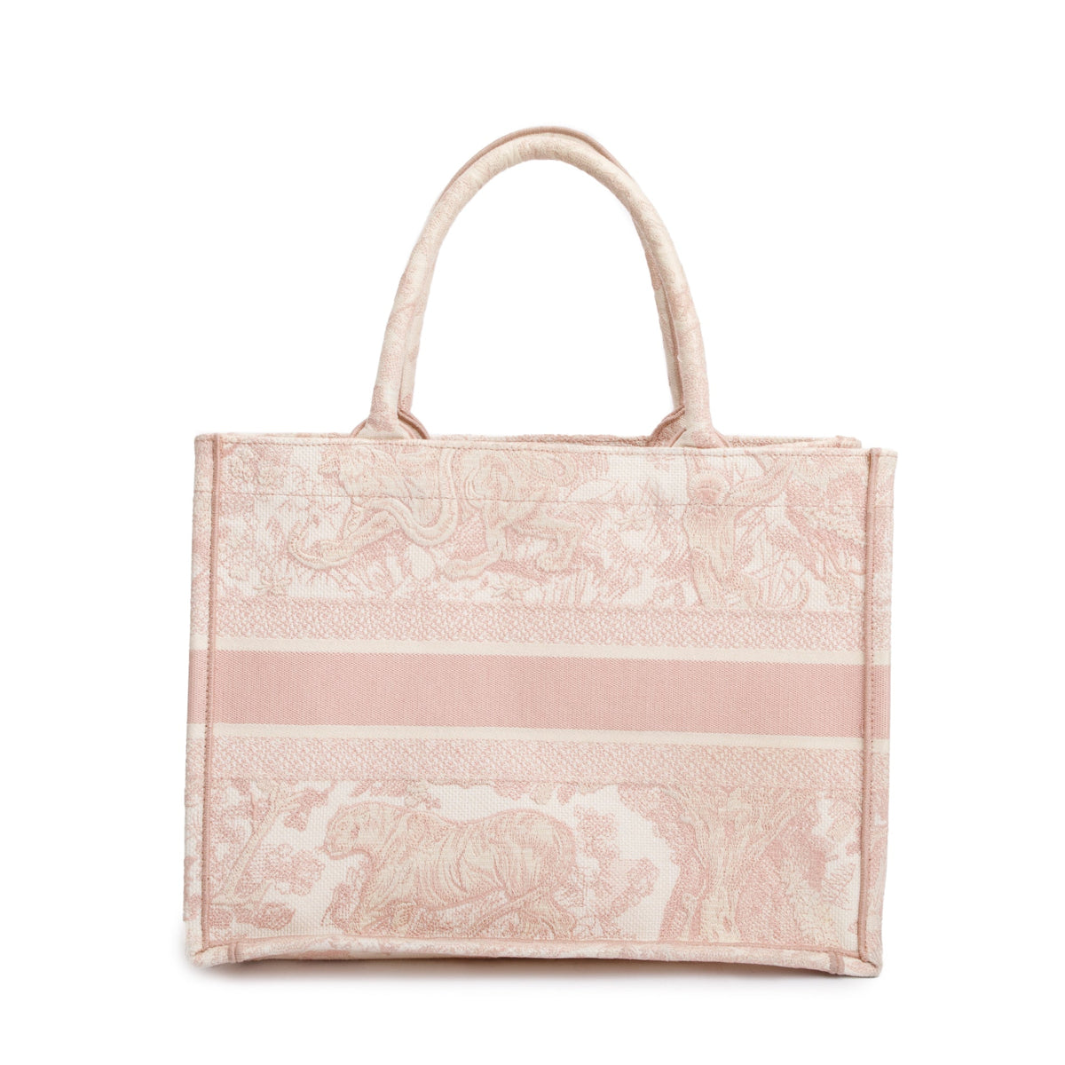 Christian Dior 2021 Ecru and Pink Toile De Jouy Embroidery Medium Book Tote Rovelle Bags