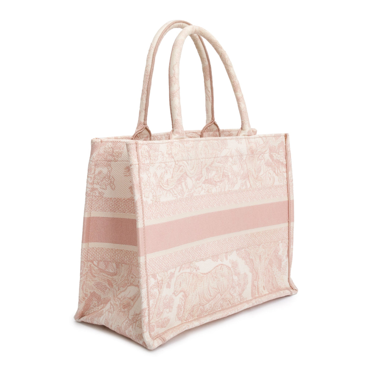 Christian Dior 2021 Ecru and Pink Toile De Jouy Embroidery Medium Book Tote Rovelle Bags