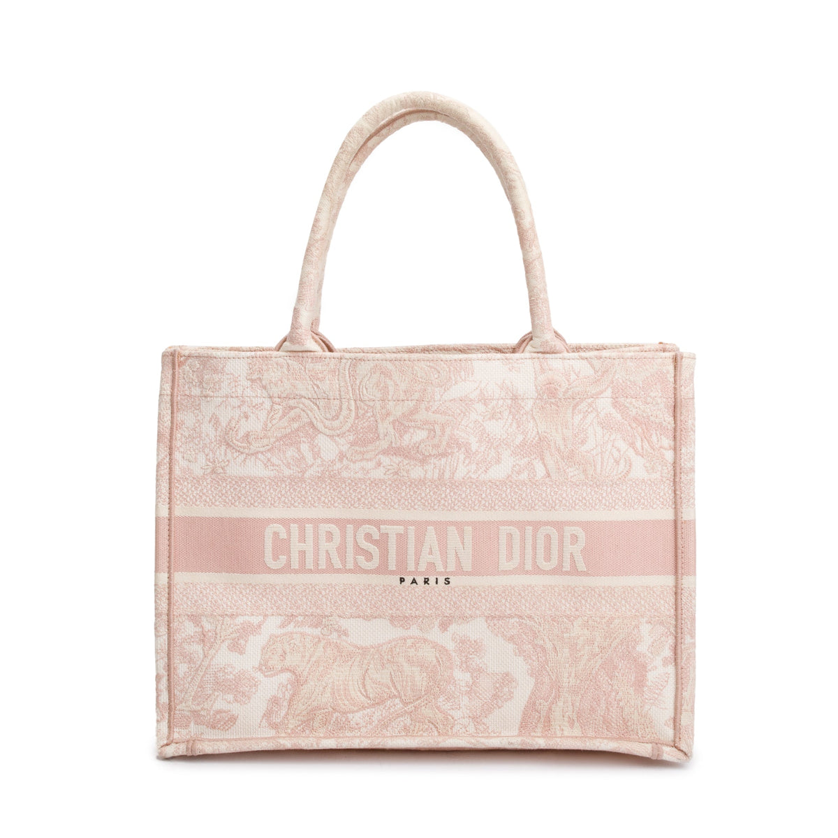 Christian Dior 2021 Ecru and Pink Toile De Jouy Embroidery Medium Book Tote Rovelle Bags
