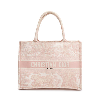 Christian Dior 2021 Ecru and Pink Toile De Jouy Embroidery Medium Book Tote Rovelle Bags