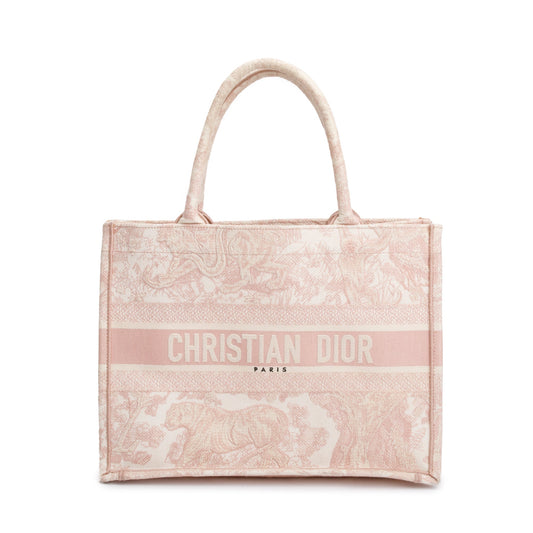 Christian Dior 2021 Ecru and Pink Toile De Jouy Embroidery Medium Book Tote Rovelle Bags