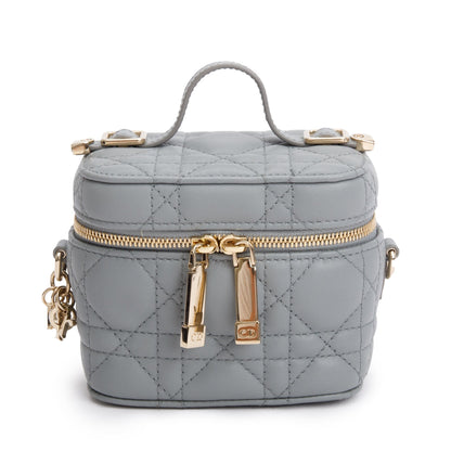 Christian Dior 2021 Grey Cannage Leather Micro Lady Dior Vanity Case Rovelle Bags