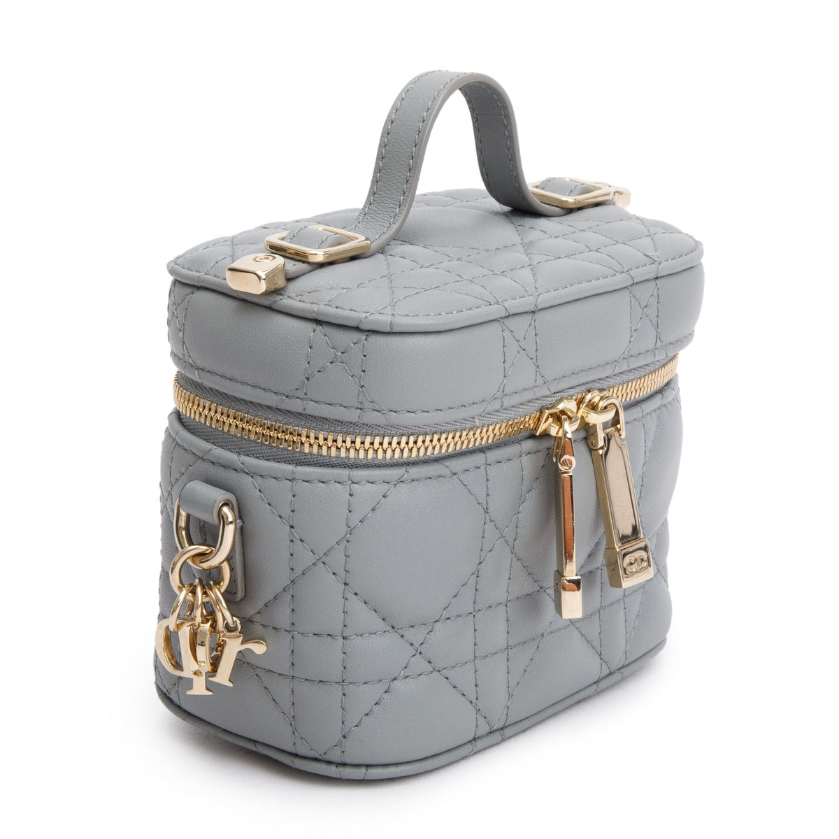 Christian Dior 2021 Grey Cannage Leather Micro Lady Dior Vanity Case Rovelle Bags