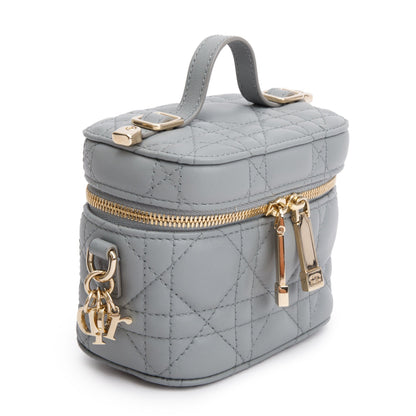 Christian Dior 2021 Grey Cannage Leather Micro Lady Dior Vanity Case Rovelle Bags