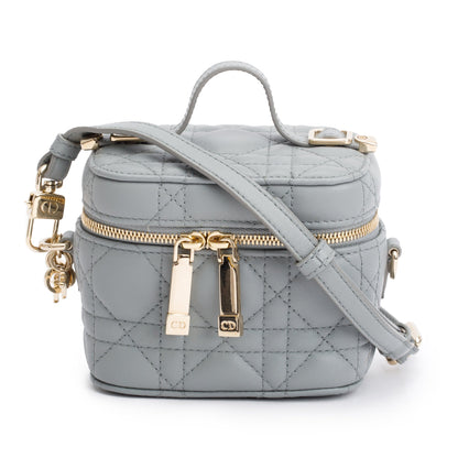 Christian Dior 2021 Grey Cannage Leather Micro Lady Dior Vanity Case Rovelle Bags