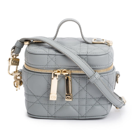 Christian Dior 2021 Grey Cannage Leather Micro Lady Dior Vanity Case Rovelle Bags