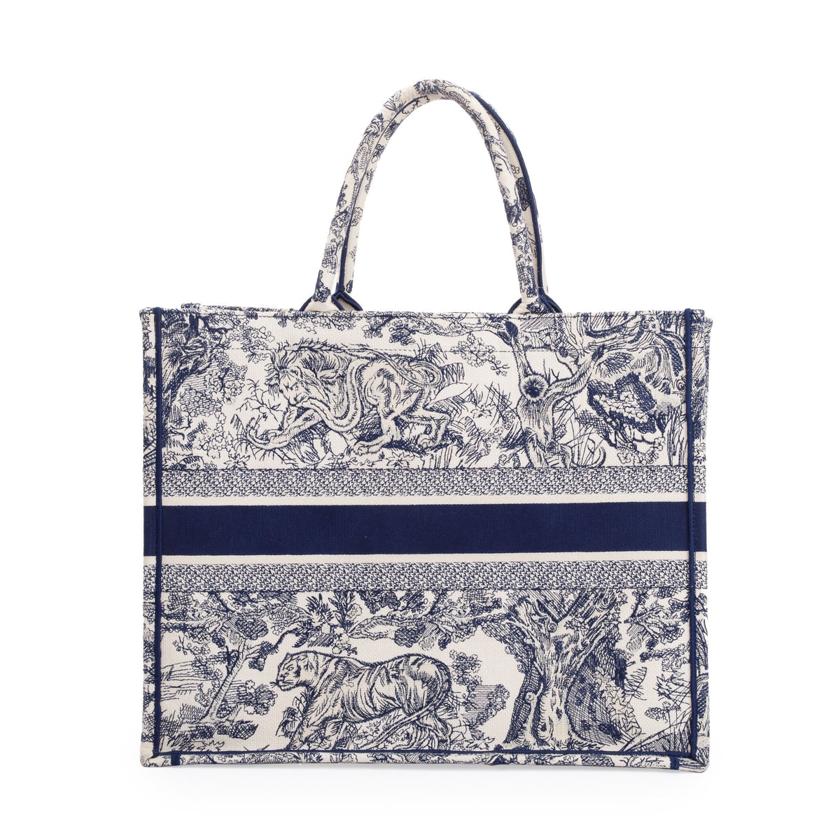 Christian Dior 2021 Large Ecru and Blue Toile de Jouy Embroidery Canvas Book Tote Rovelle Bags