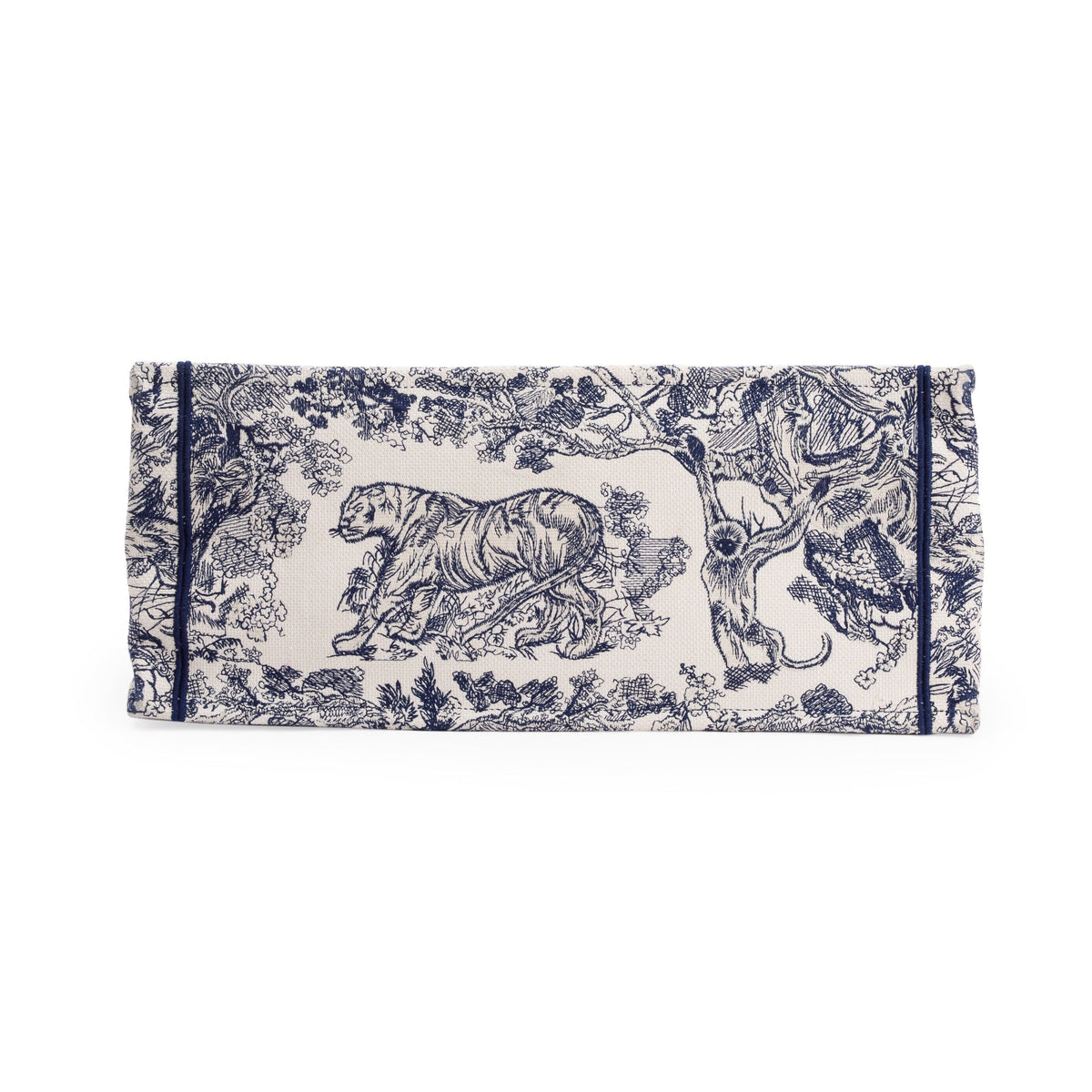 Christian Dior 2021 Large Ecru and Blue Toile de Jouy Embroidery Canvas Book Tote Rovelle Bags