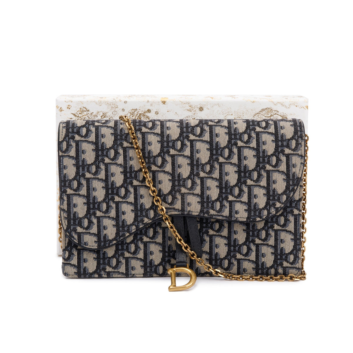 Christian Dior 2021 Oblique Jacquard Saddle Pouch with Chain Rovelle Bags