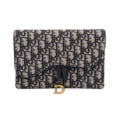 Christian Dior 2021 Oblique Jacquard Saddle Pouch with Chain Rovelle Bags