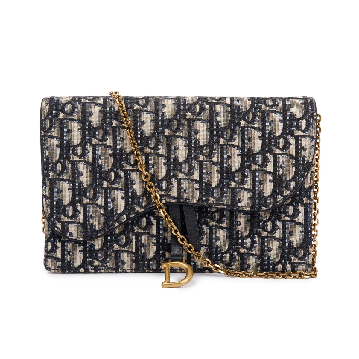 Christian Dior 2021 Oblique Jacquard Saddle Pouch with Chain Rovelle Bags