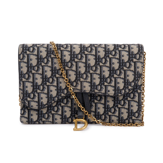 Christian Dior 2021 Oblique Jacquard Saddle Pouch with Chain Rovelle Bags