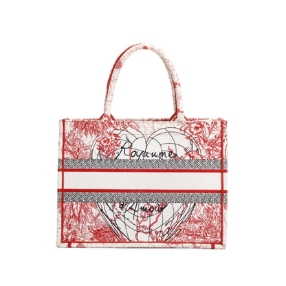 Christian Dior 2021 Red & White Royaume d'Amour Embroidery Medium Book Tote Rovelle Bags