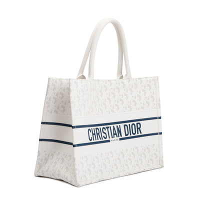 Christian Dior 2021 White Oblique Embossed Leather Medium Book Tote Rovelle Bags