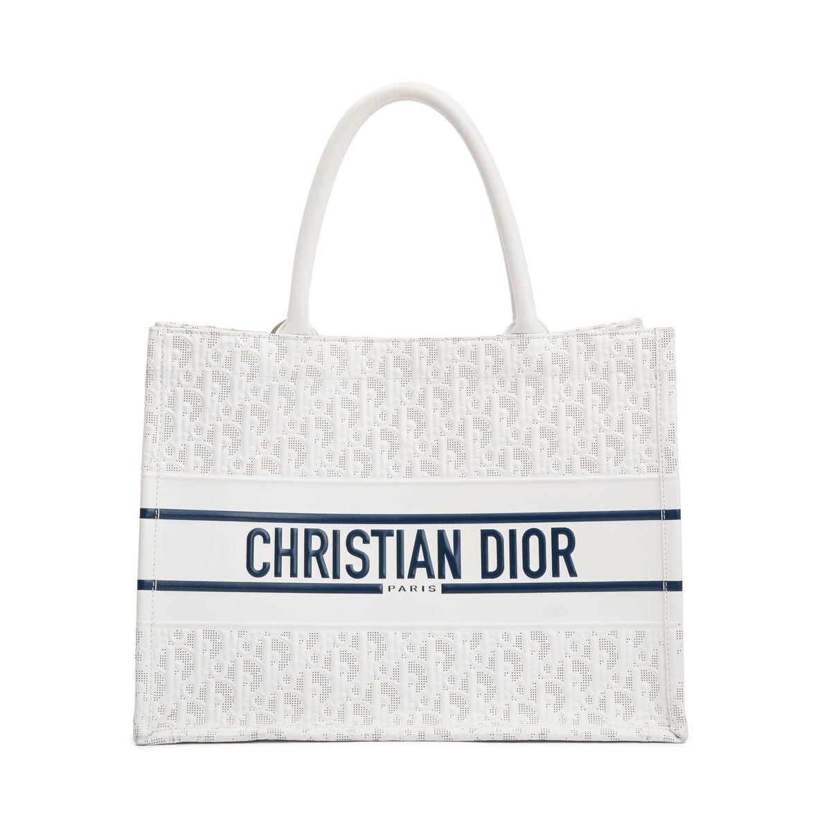 Christian Dior 2021 White Oblique Embossed Leather Medium Book Tote Rovelle Bags