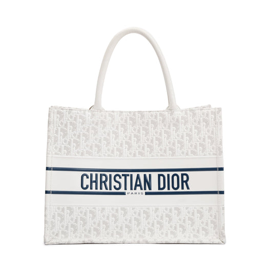 Christian Dior 2021 White Oblique Embossed Leather Medium Book Tote Rovelle Bags