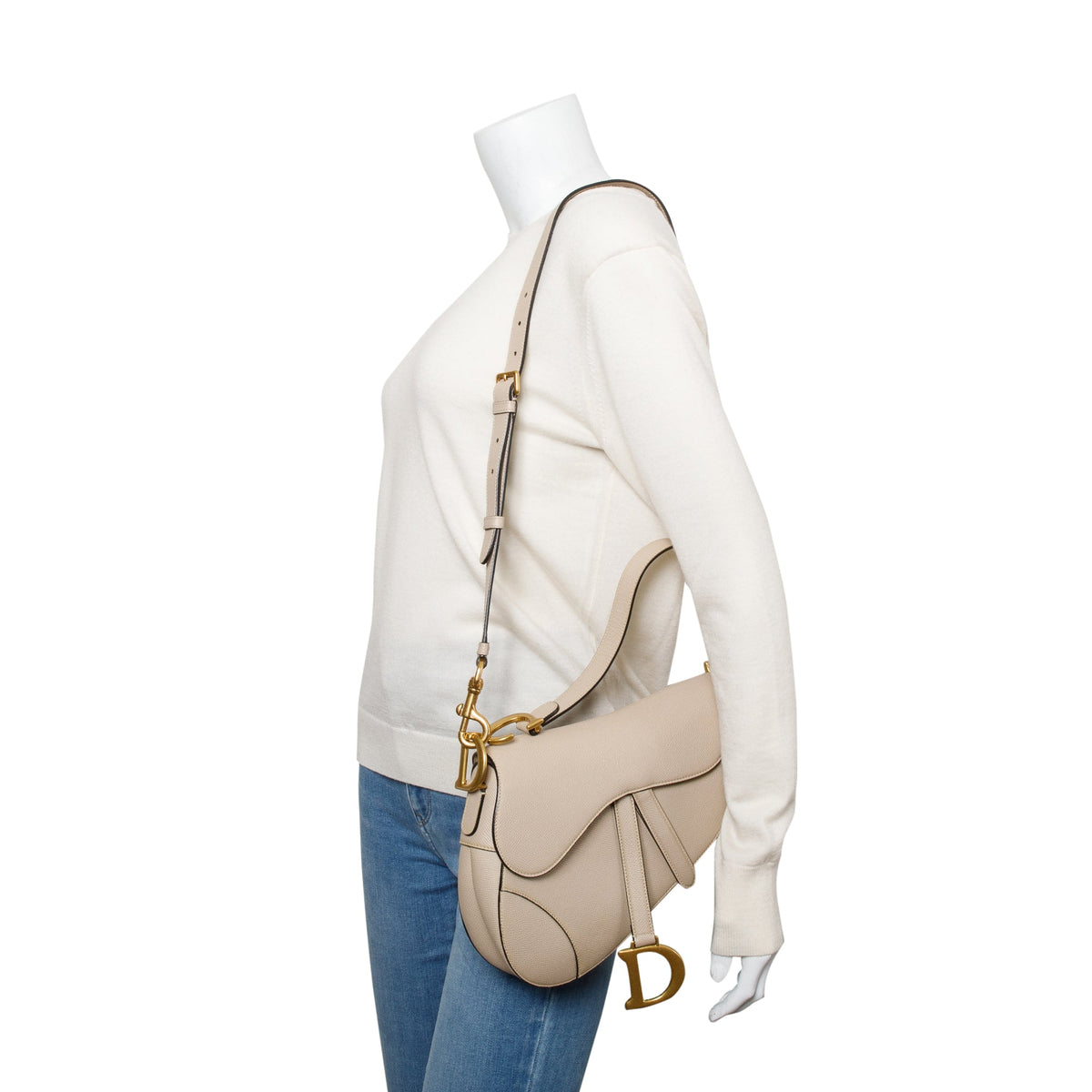Christian Dior 2022 Beige Grained Calfskin Leather Saddle Bag Rovelle Bags