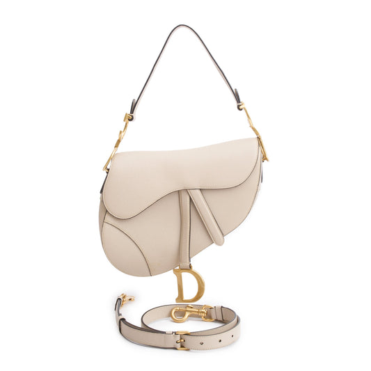 Christian Dior 2022 Beige Grained Calfskin Leather Saddle Bag Rovelle Bags