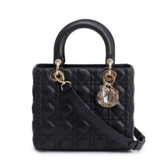 Christian Dior 2022 Black Cannage Lambskin Leather Medium Lady Dior Bag Rovelle Bags