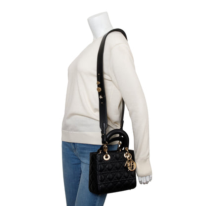 Christian Dior 2022 Black Cannage Lambskin Leather Small Lady Dior Bag Rovelle Bags