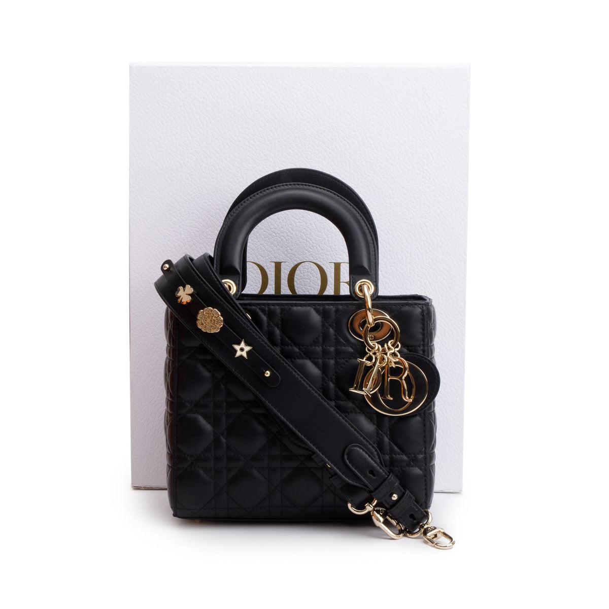 Christian Dior 2022 Black Cannage Lambskin Leather Small Lady Dior Bag Rovelle Bags