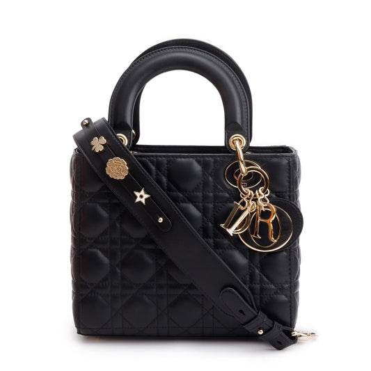Christian Dior 2022 Black Cannage Lambskin Leather Small Lady Dior Bag Rovelle Bags