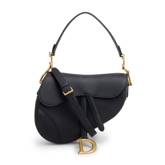 Christian Dior 2022 Black Grained Calfskin Leather Saddle Bag Rovelle Bags