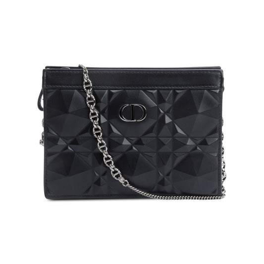 Christian Dior 2022 Black Macrocannage Diamond Quilted Caro Pouch with Chain Rovelle Bags