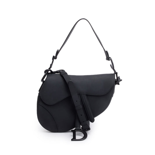 Christian Dior 2022 Black Ultramatte Calfskin Leather Medium Saddle Bag Rovelle Bags