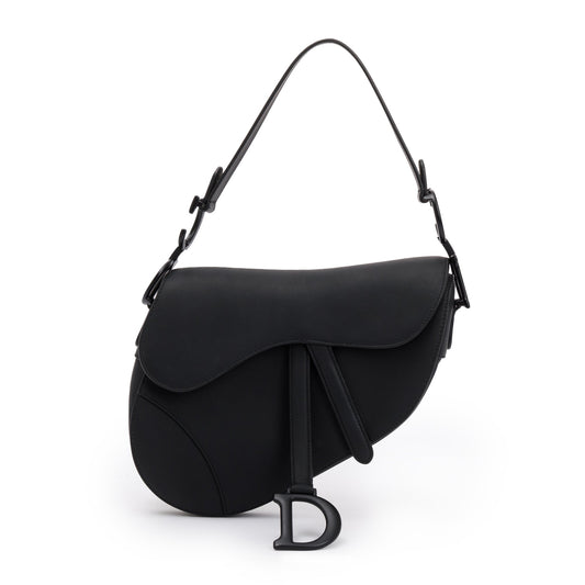Christian Dior 2022 Black Ultramatte Calfskin Leather Medium Saddle Bag Rovelle Bags