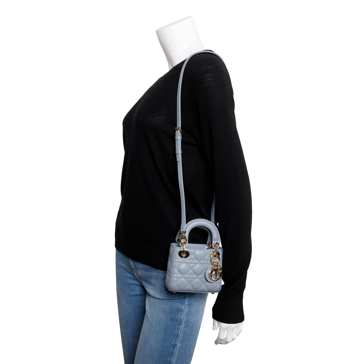 Christian Dior 2022 Blue Cannage Lambskin Leather Micro Lady Dior Bag Rovelle Bags