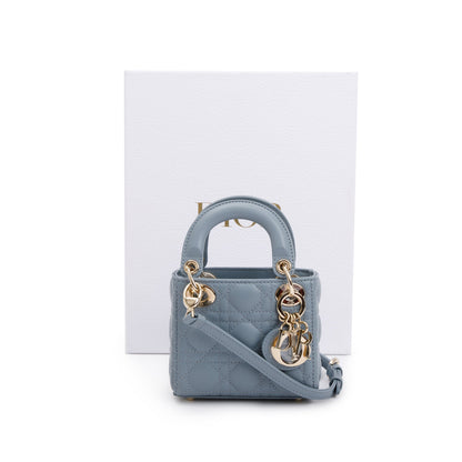 Christian Dior 2022 Blue Cannage Lambskin Leather Micro Lady Dior Bag Rovelle Bags