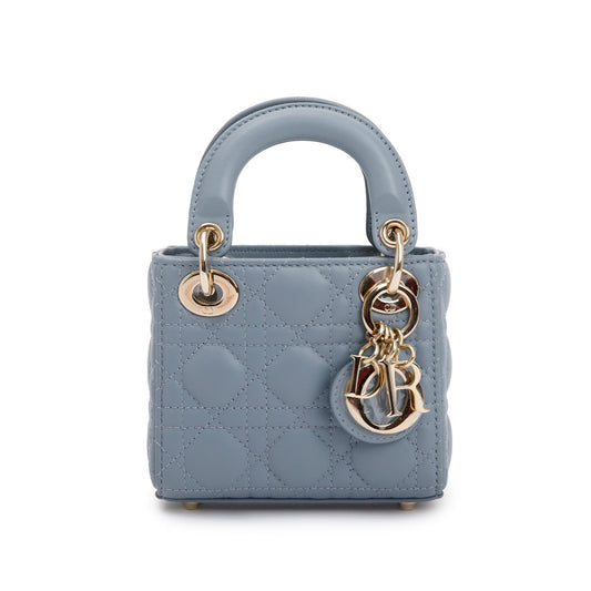 Christian Dior 2022 Blue Cannage Lambskin Leather Micro Lady Dior Bag Rovelle Bags